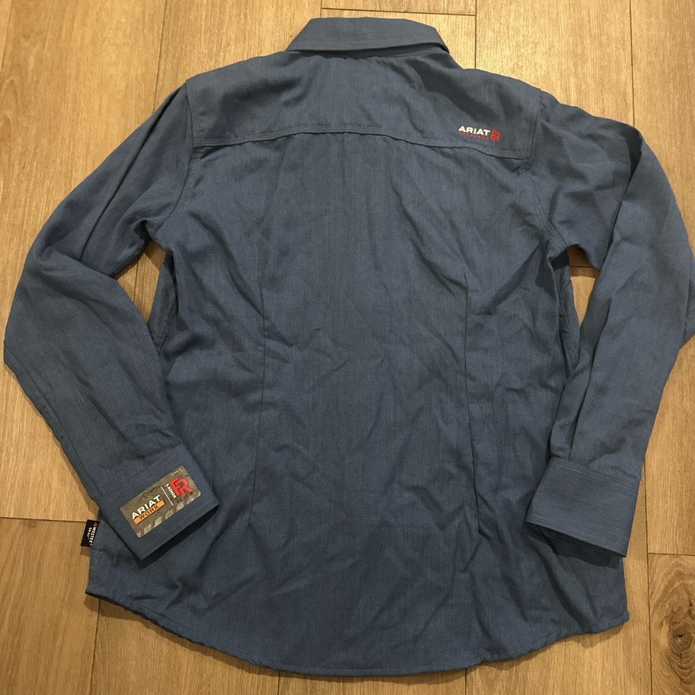 Ariat FR Featherlight Work Shirt Womens Medium Blue Long Sleeve Flame Resistant - Picture 8 of 10
